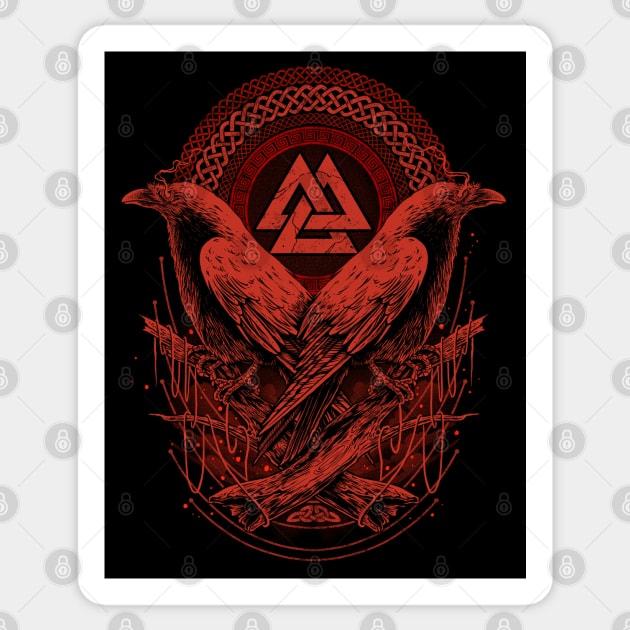 Viking Odin Raven Valknut Norse Mythology Sticker by Blue Pagan